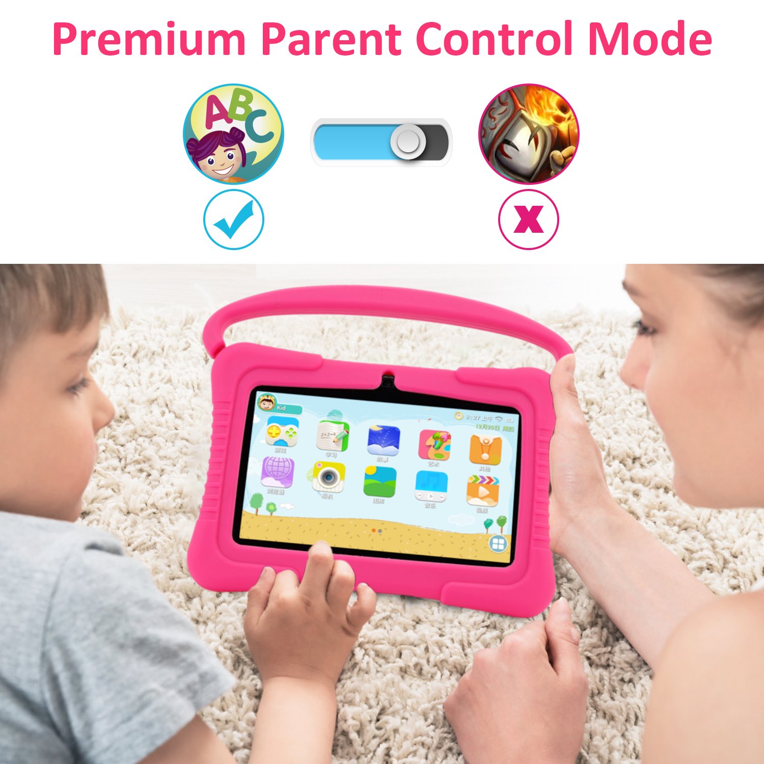 Tablette Android 7 pouces Tablette éducative avec verrouillage parental Protection des yeux Tablettes à écran HD pour l'étude Gadgets d'apprentissage.