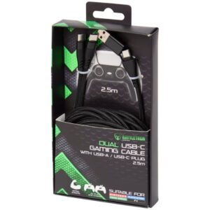 Câble de charge Battletron USB-C – 2,5 m, double USB-C, noir