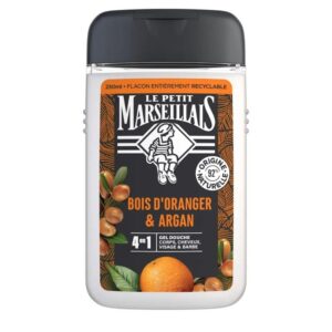 Le Petit Marseillais Gel Douche 4-en-1 Homme Bois d’Oranger et Argan – 92 % d’ingrédients naturels