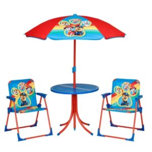 Salon de Jardin Enfant Pliable La Pat’ Patrouille (4 Pcs) – Table, 2 Chaises et Parasol Anti-UV – Mobilier Extérieur Métal Sécurisé (3-6 Ans)