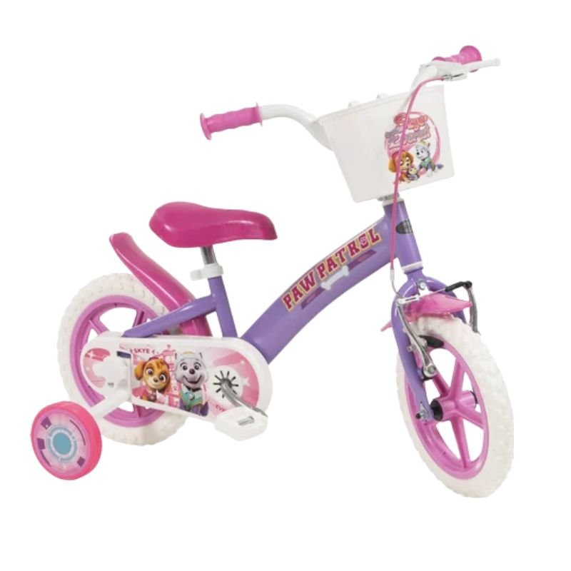 Vélo Fille 12 Pouces La Pat’ Patrouille Rose (Skye) – Premier Vélo 3-5 Ans – Pneus Increvables, Stabilisateurs et Panier – Cadre Acier